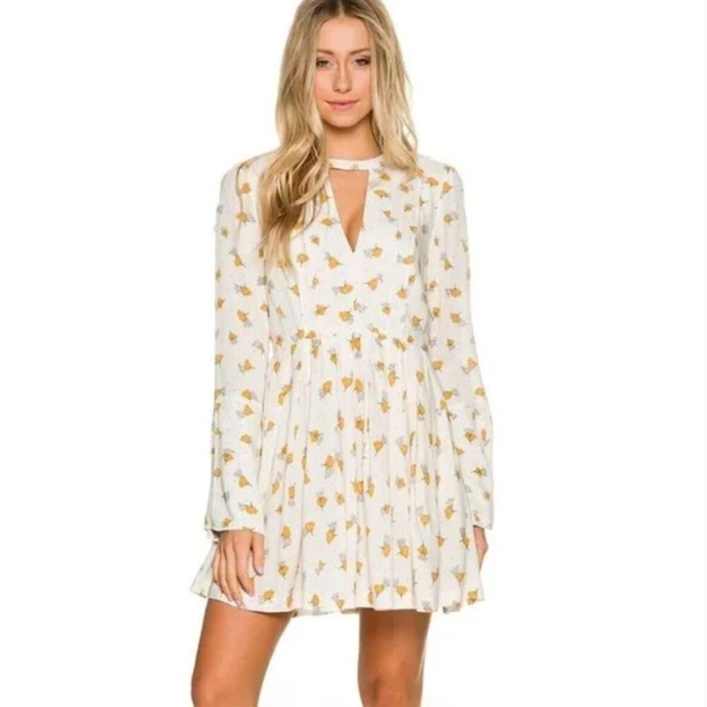 Free People Floral Pink Tegan Babydoll Mini Dress Size 4